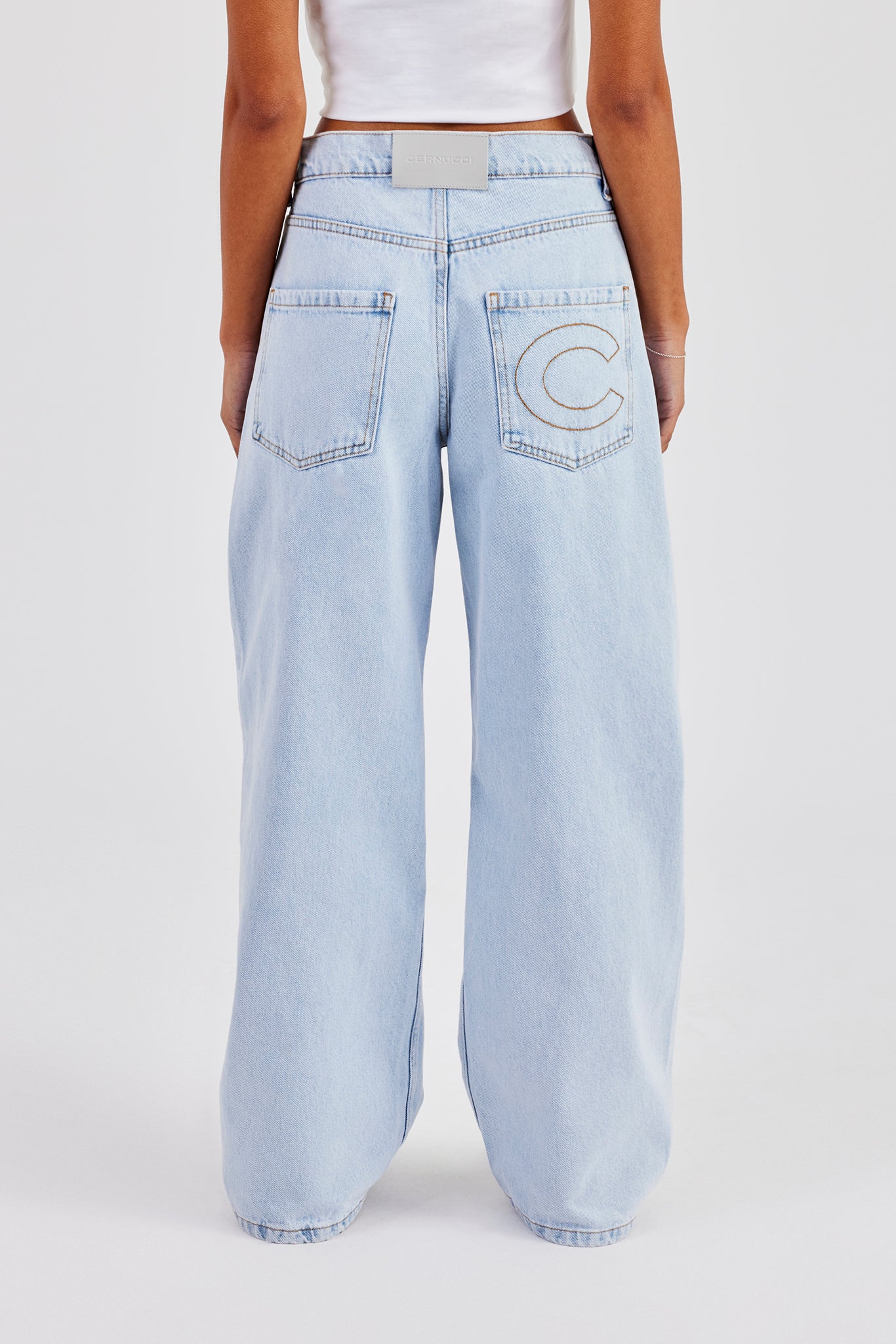 Baggy Fit Button Detail Jeans - Light Blue